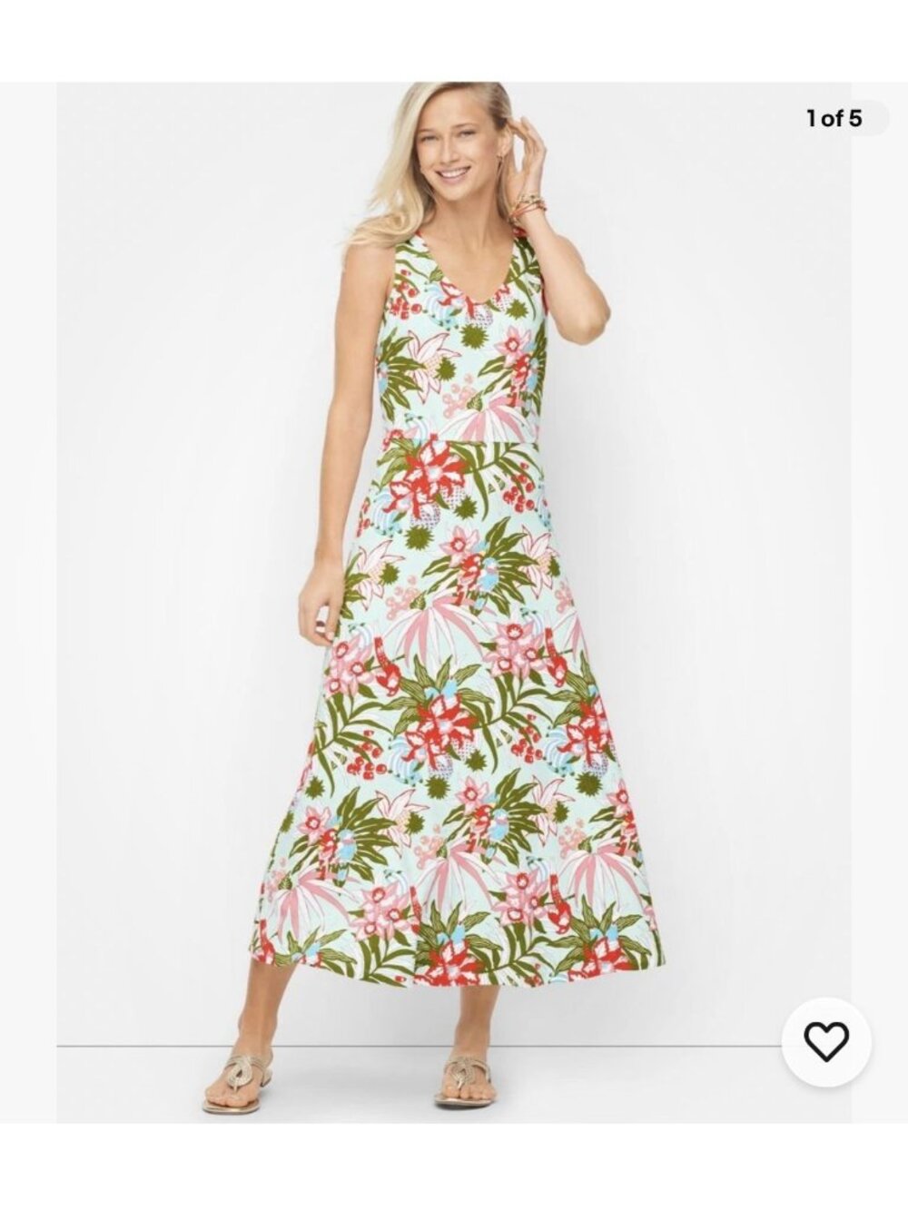 Talbots Parrot Print Tropical Maxi Dress 1X Light Blue
